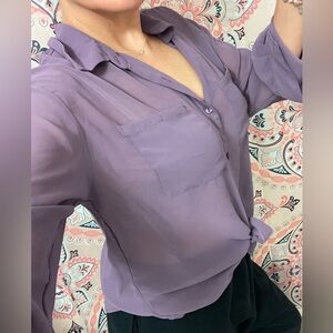 Decree Large Women's Sheer Purple Button Up Blouse